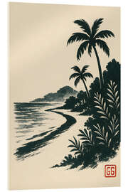 Acrylic print Tropical Palm Coast, Sumi-E illustration - Gradient Grooves