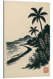 Aluminium print Tropical Palm Coast, Sumi-E illustration - Gradient Grooves