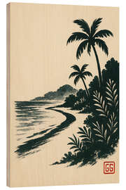 Obraz na drewnie Tropical Palm Coast, Sumi-E illustration - Gradient Grooves