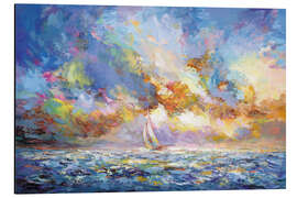Alumiinitaulu Sailboat Journey Through a Sunset Ocean - Leon Devenice