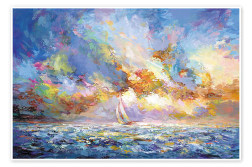 Juliste Sailboat Journey Through a Sunset Ocean