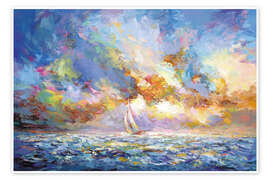 Taulu Sailboat Journey Through a Sunset Ocean - Leon Devenice