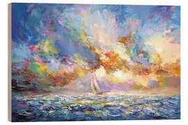 Obraz na drewnie Sailboat Journey Through a Sunset Ocean - Leon Devenice
