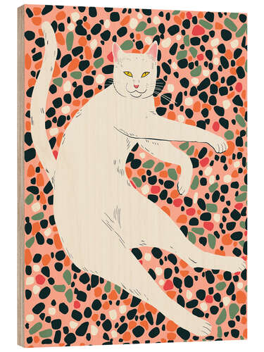 Wood print Cat Stretching