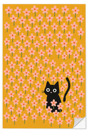 Wandsticker Katze im Blumengarten