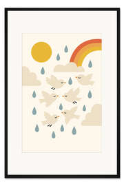 Gerahmter Kunstdruck Vögel im Regen