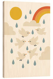 Obraz na drewnie Birds In Rain - treechild