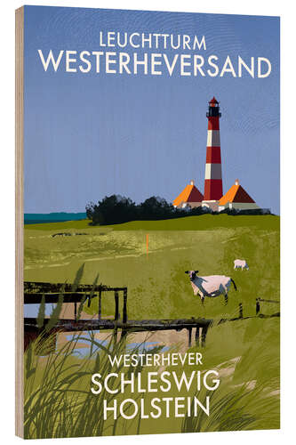 Tableau en bois Westerheversand Lighthouse, Schleswig-Holstein, Germany