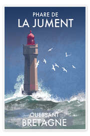 Wandbild Leuchtturm La Jument, Ouessant, Bretagne, Frankreich - Roger O’Reilly
