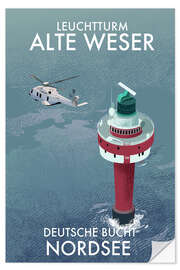 Wandsticker Leuchtturm Alte Weser, Deutsche Bucht, Nordsee