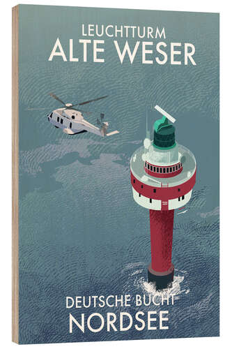 Tableau en bois Alte Weser Lighthouse, German Bight, North Sea, Germany