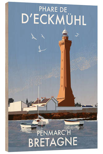 Wood print Eckmühl Lighthouse, Penmarc'h, Brittany, France