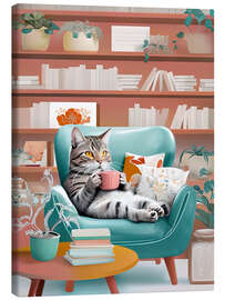Stampa su tela Cat and coffee - nobelart
