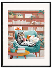 Gerahmter Kunstdruck Katze und Kaffee