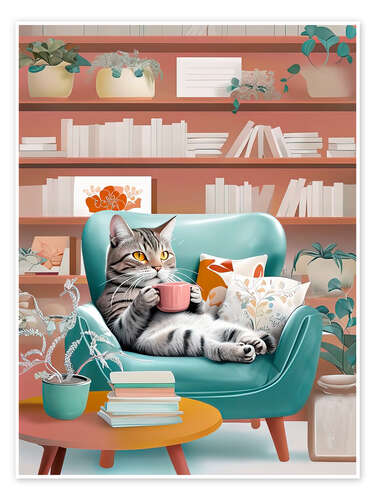 Poster Cat and coffee