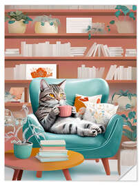 Wandsticker Katze und Kaffee - nobelart