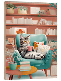 Holzbild Katze und Kaffee - nobelart