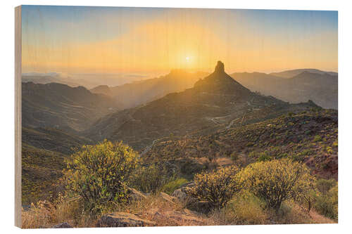 Wood print Roque Bentayga on Gran Canaria