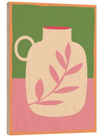 Holzbild Vase mit rosa Blatt - ThingDesign
