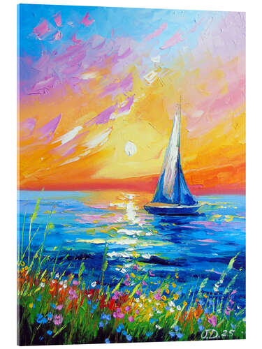 Acrylglasbild Morgendämmerung und Segelboot
