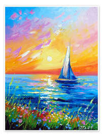 Wall print Dawn and sailboat - Olha Darchuk