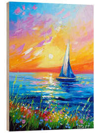 Holzbild Morgendämmerung und Segelboot - Olha Darchuk