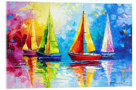 Akryylilasitaulu Sailboats in the rainbow dawn - Olha Darchuk