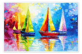 Wall print Sailboats in the rainbow dawn - Olha Darchuk