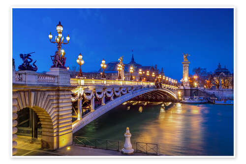 Poster Seine bridge Pont Royal in the evening, Paris