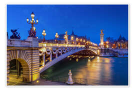Poster Seine bridge Pont Royal in the evening, Paris - Christian Müringer