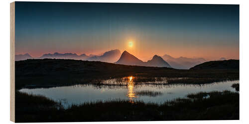 Wood print Moonrise in the mountains at Portlerhorn, Austria