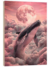 Holzbild Wal in den Wolken mit Mond - nobelart