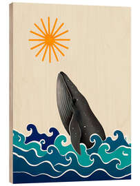 Holzbild Wal springt mit der Sonne - nobelart