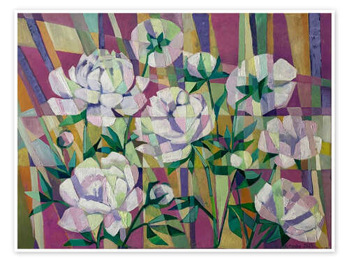 Plakat White peonies in cubism