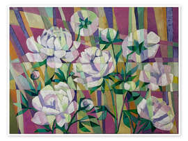 Plakat White peonies in cubism - Iuliia Kotenko