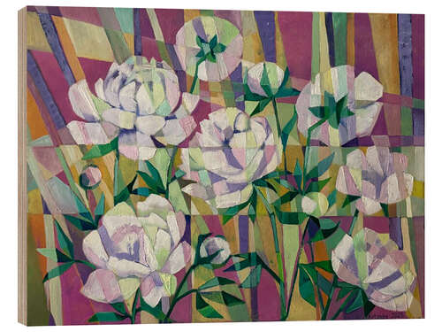 Wood print White peonies in cubism