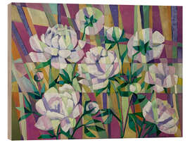 Wood print White peonies in cubism - Iuliia Kotenko