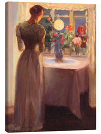 Canvas print Young girl in front of a burning lamp - Anna Ancher