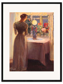 Gerahmter Kunstdruck Junges Mädchen vor einer brennenden Lampe