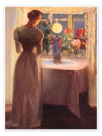 Wall print Young girl in front of a burning lamp - Anna Ancher
