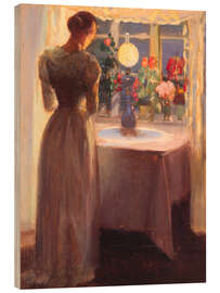 Obraz na drewnie Young girl in front of a burning lamp - Anna Ancher