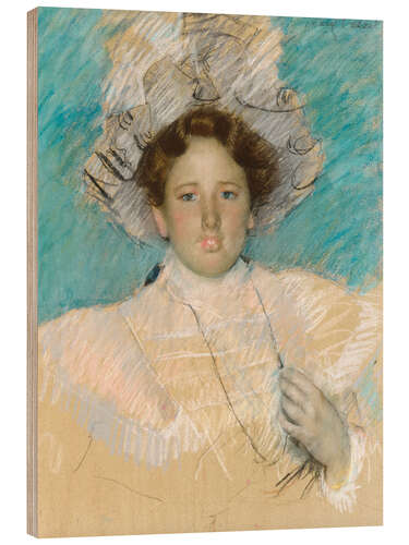 Wood print Adaline Havemeyer in a white hat