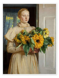Póster Girl with Sunflowers, 1893 - Michael Peter Ancher