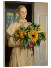 Wood print Girl with Sunflowers, 1893 - Michael Peter Ancher