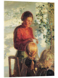 Acrylglasbild Zwei kleine Mädchen lernen das Nähen, 1910 - Anna Ancher