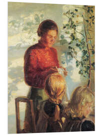 Hartschaumbild Zwei kleine Mädchen lernen das Nähen, 1910