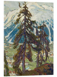 Acrylic print Fir trees in front of mountains, study from Northern Norway - Anna Katarina Boberg