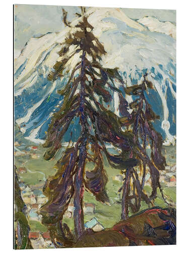 Cuadro de plexi-alu Fir trees in front of mountains, study from Northern Norway