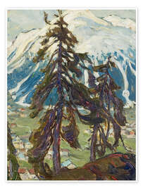 Billede Fir trees in front of mountains, study from Northern Norway - Anna Katarina Boberg