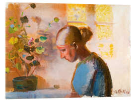 Acrylglasbild Nähende Frau in Blau - Anna Ancher